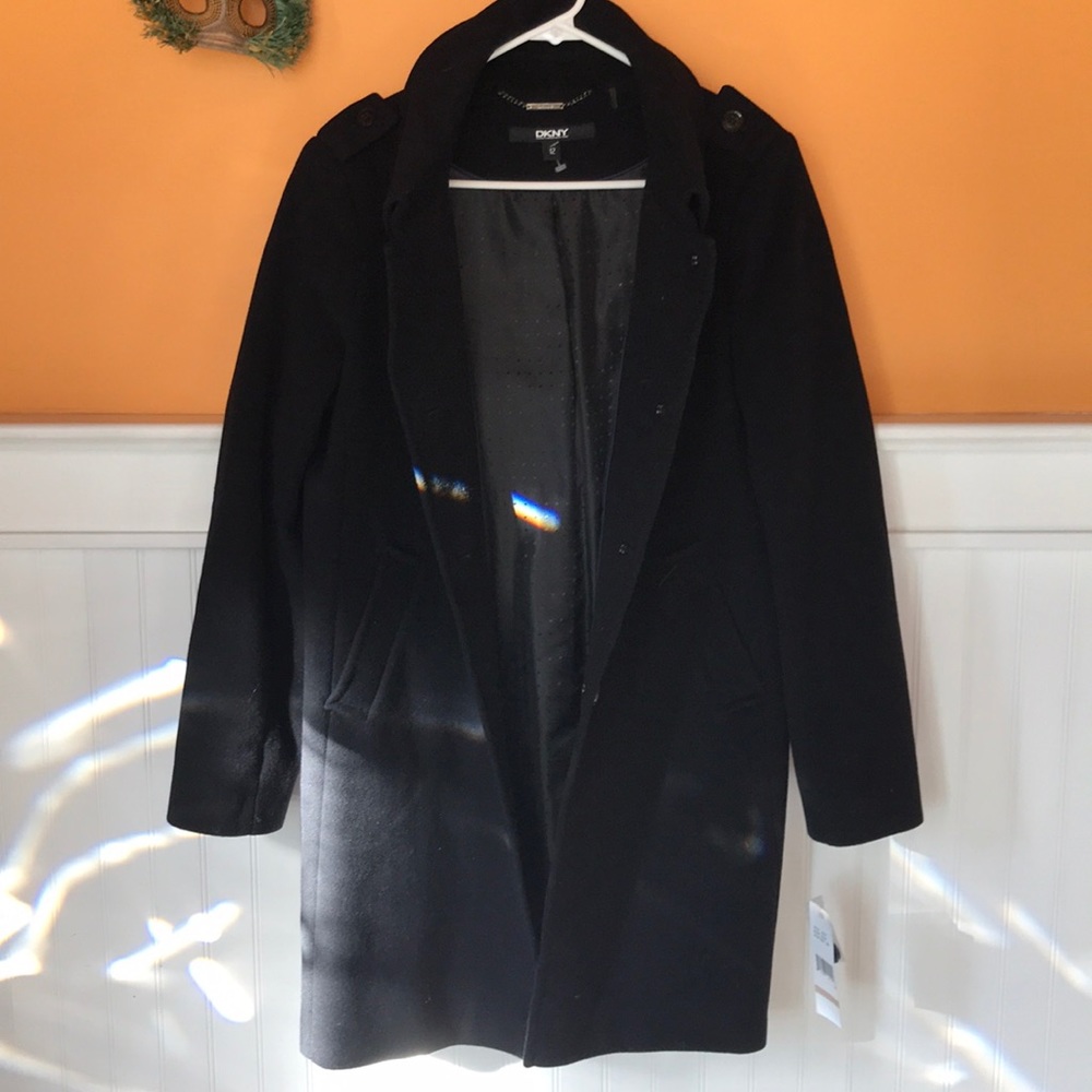 DKNY women’s button down black wool coat